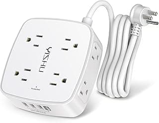 6 Ft Surge Protector Power Strip - 8 Widely Outlets with 4 USB Ports, 3 Side Outlet Extender with 6 Feet Extension Cord, Flat Plug, Wall Mo...