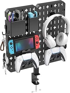 KDD 7 in 1 Clamp-on Desk Pegboard - No Drill Desk Side Storage with Phone Stand/Pen Holder/Storage Box/Headset & Controller Holder/Hooks, D...