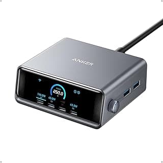 Anker Prime Charging Station, 250W 6-Port GaN USB C Charger, 2.26" LCD Smart Display Control, Compatible with iPhone, Galaxy, MacBook, Dell...