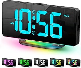 Digital Alarm Clock, Large LED Digital Clock for Bedrooms with 10 Color Changing Night Light, Adjustable Brightness, USB Charging Port, Bed...