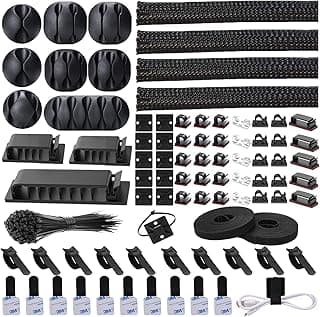 N NOROCME 192 PCS Cable Management Kit 4 Wire Organizer Sleeve,11 Cable Holder,35Cord Clips 10+2 Roll Cable Organizer Straps and 100 Fasten...